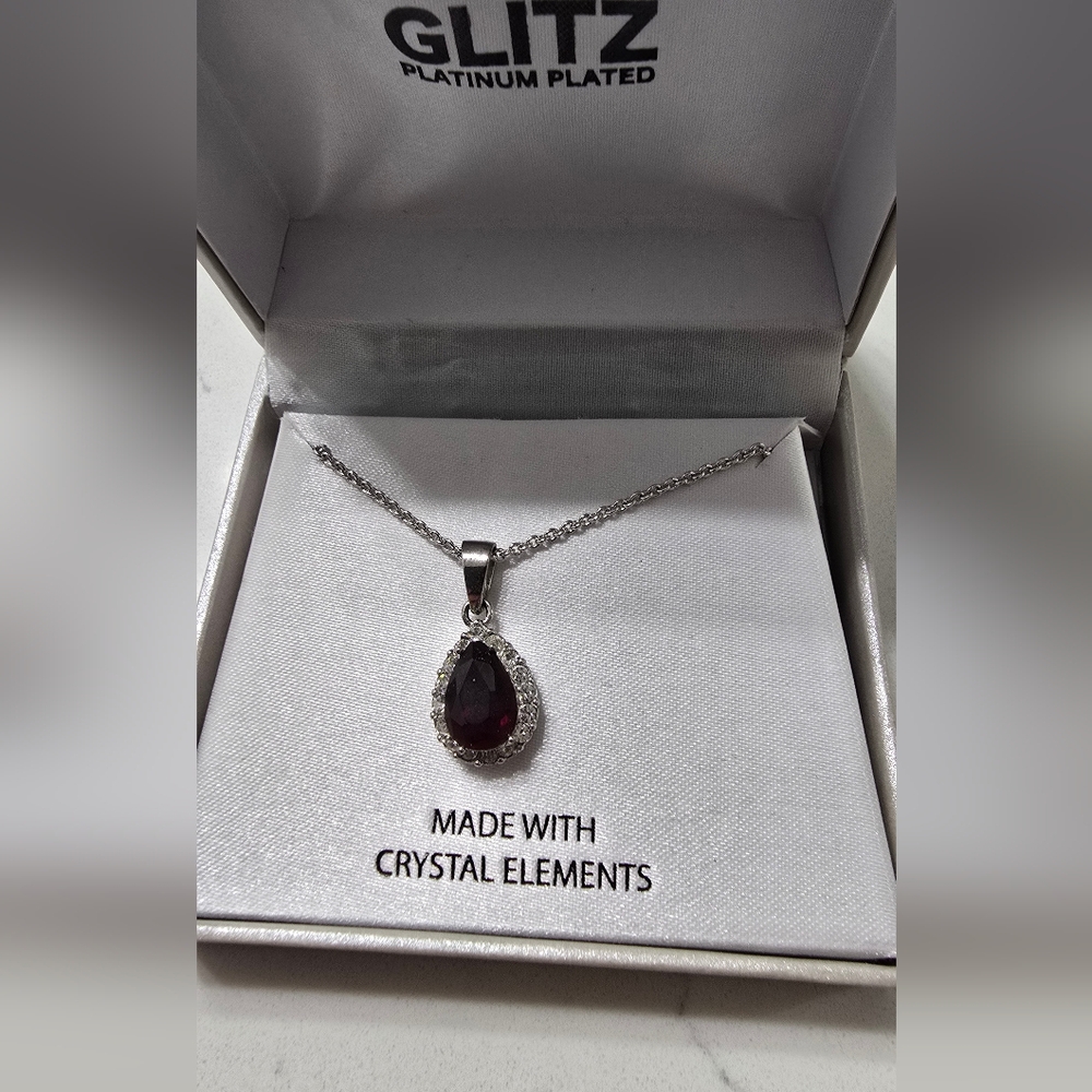 Glitz Silver Necklace with Deep Red Crystal